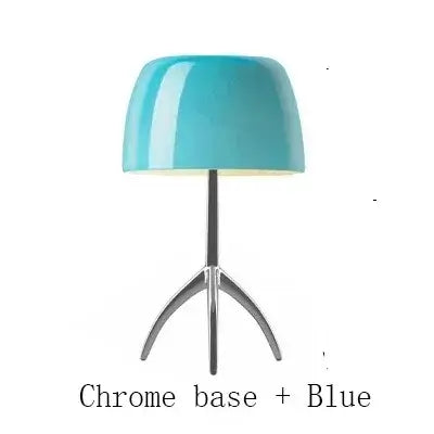 Mid-Century Chrome Tripod Table Lamp with Glossy Dome Shade