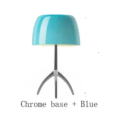 Mid-Century Chrome Tripod Table Lamp with Glossy Dome Shade