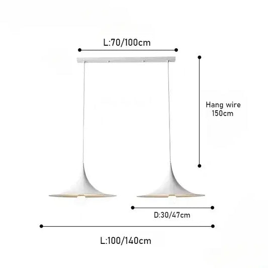 Scandi 70s Danish Pendant Lamp – Minimalist Metal LED Chandelier for Dining & Living Spaces dimensions and specifications.