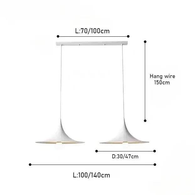 Scandi 70s Danish Pendant Lamp – Minimalist Metal LED Chandelier for Dining & Living Spaces dimensions and specifications.