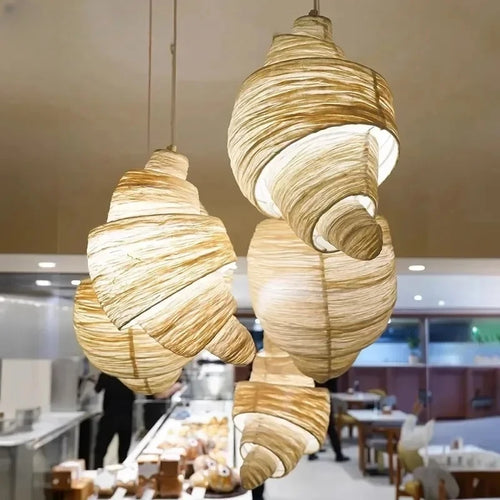 Spiral Fabric Pendant Light with Iron Base