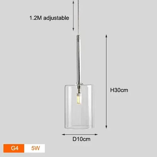 Neo Transparent Scandinavian Light Fixture with adjustable height and clear lampshade dimensions.