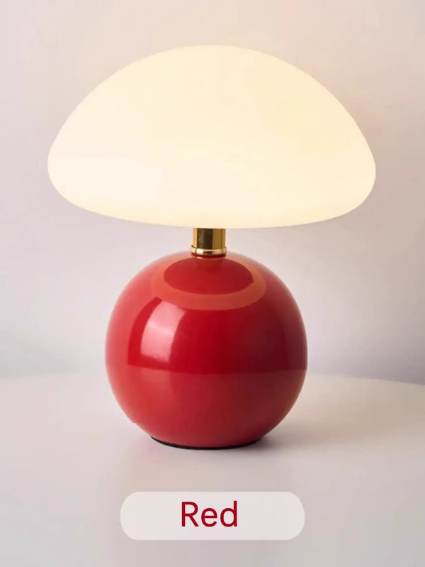 Mushroom LED USB Table Lamp in Pink – Soft Glow Bedside Lighting with charming red base and soft white shade.