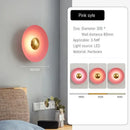Colourful 30 cm Modern Circle Wall Light with Gold in pink style showing its LED features and dimensions.