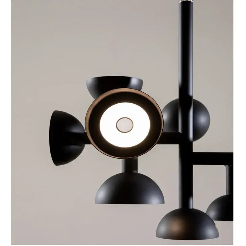 Danish Postmodern LED Chandelier – Sculptural Black Designer Pendant Light features bold black design and soft LED accents.