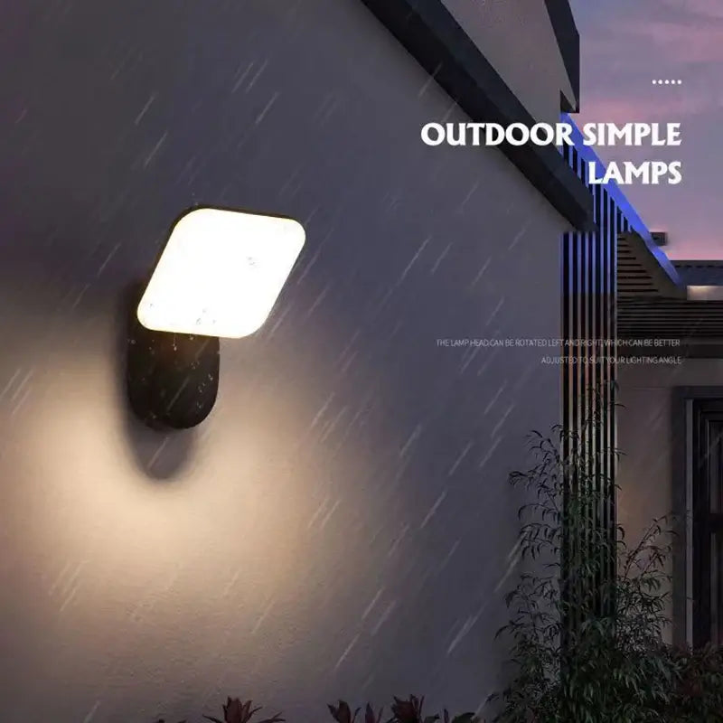 Modern Simple LED Outdoor Wall Lamp illuminating a rain-soaked exterior wall, designed for outdoor use.