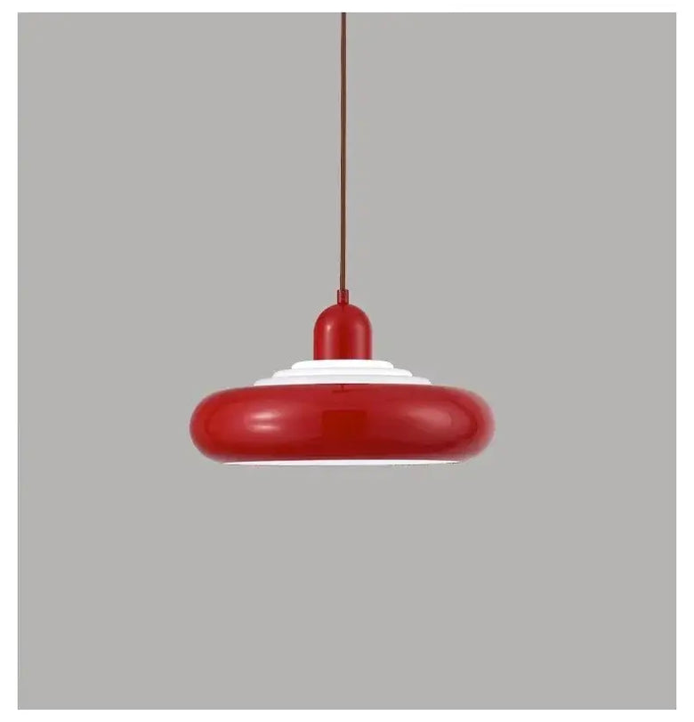 Cream Enamel Vintage Pendant Light with Chrome Detail