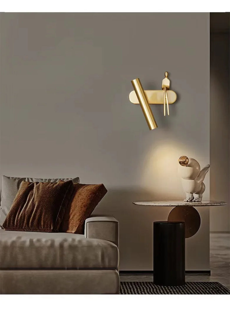 Minimalist Wall mounted Light with Seated human figure, Gold/Black