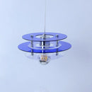 Space Age Acrylic Colorful Pendant Light with blue acrylic disks creating vibrant reflections.