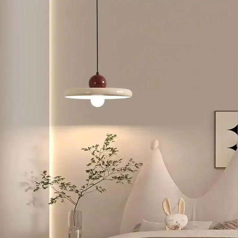70s Dine In Kitchen Ceiling Light in stylish bedroom setting, showcasing retro design and vibrant colors.
