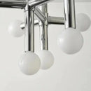 Bauhaus Chrome Chandelier – Modern 10/13 Globe Pendant Light with polished chrome arms and glass spheres