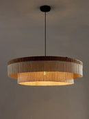 French Retro Grand Fringe Pendant Light – 80cm Vintage Beige Statement Chandelier in warm beige with layered fringe design.