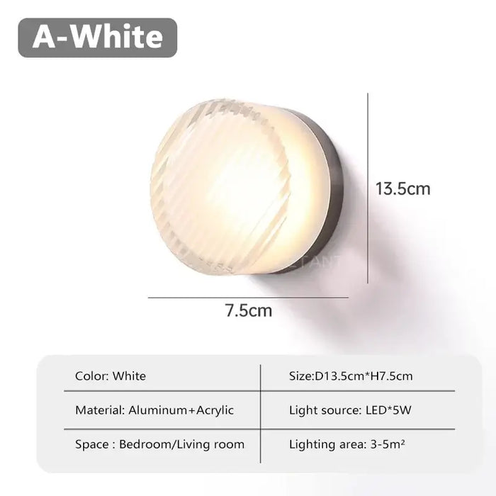 Futuristic and Unique Solid Plexiglass Wall Light in white, featuring a fluted design and LED light source.