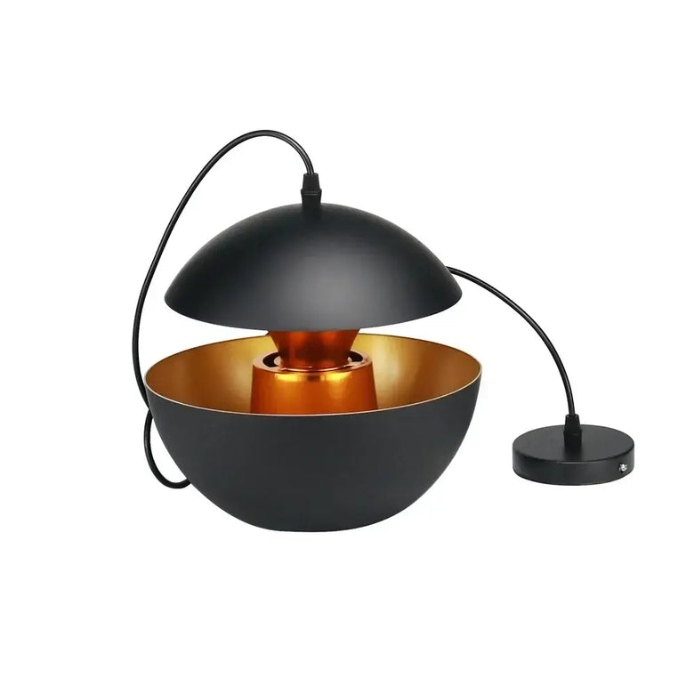 Stylish Kitchen Island Scandi Pendants with black finish and gold accents, ideal for modern decor.