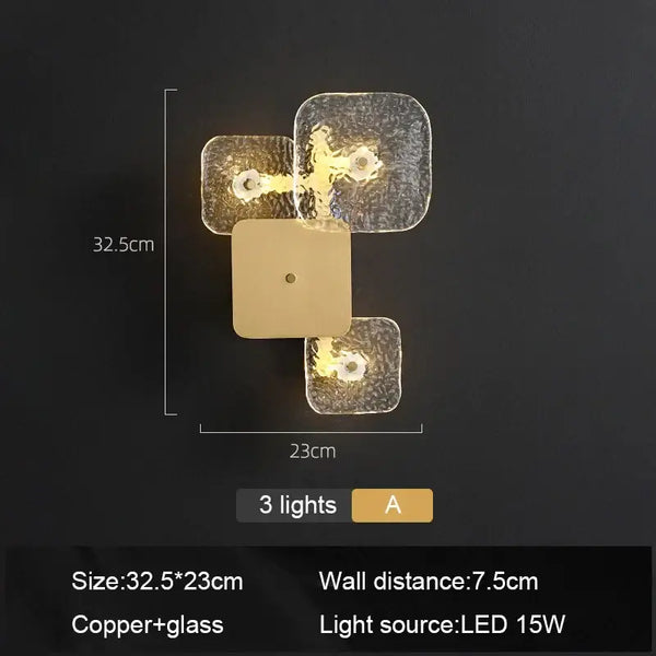 Astonishing Vintage Textured Glass and Brass Wall Lights with three lights and modern design.