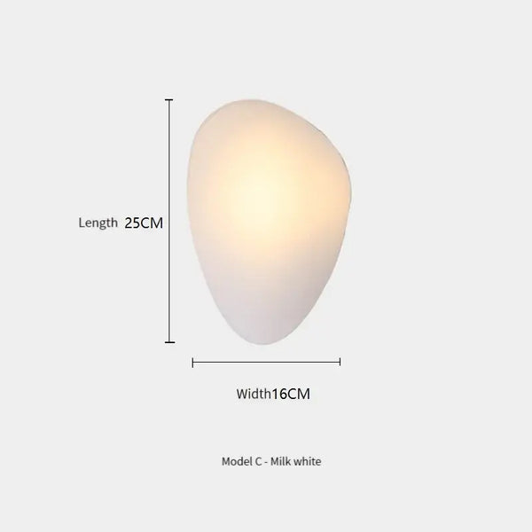 Elegant Frosted Glass Pebble Wall Lamp - Minimalist Nordic Style dimensions, featuring a soft glow in milk white finish.