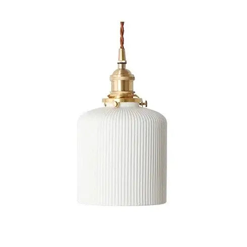 White Ceramic Lamp Shade with Brass Base – Timeless Elegance hanging pendant light.