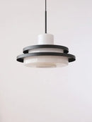 Retro American Diner Hanging Lamp with layered design in black and white colors, perfect for vintage decor.