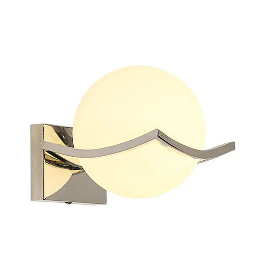 Modern Chrome Wall Sconce with Glass Globe Shade showcasing polished chrome and opal glass design.