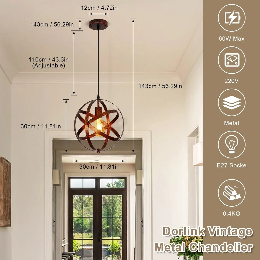 Suspension cage rétro industrielle | Cordon réglable | Noir ou bronze