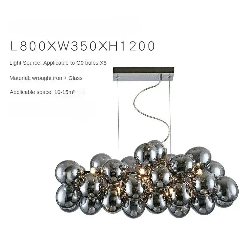 Nordic Smoke Glass Bubble Chandelier – Modern Grape Cluster Pendant Light with smoked grey glass spheres.