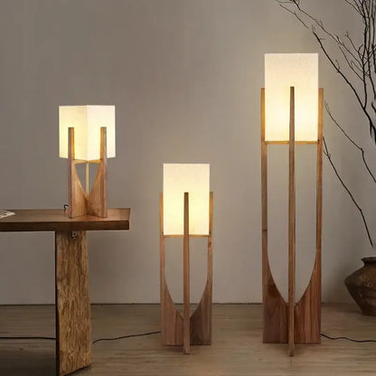Modern Nordic Wooden Floor Lamp – Sculptural Lighting with Warm LED Glow
