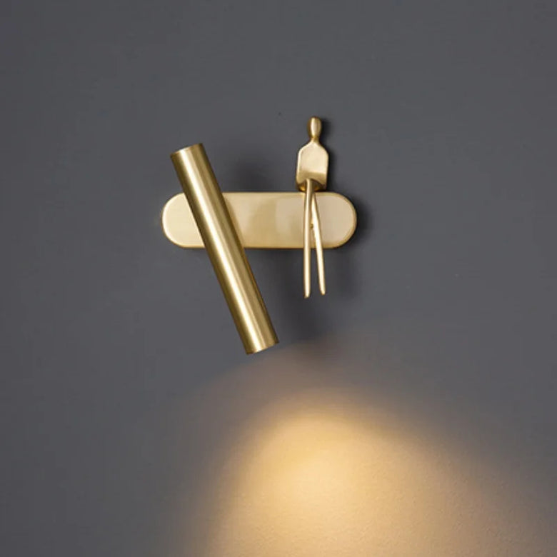 Minimalist Wall mounted Light with Seated human figure, Gold/Black