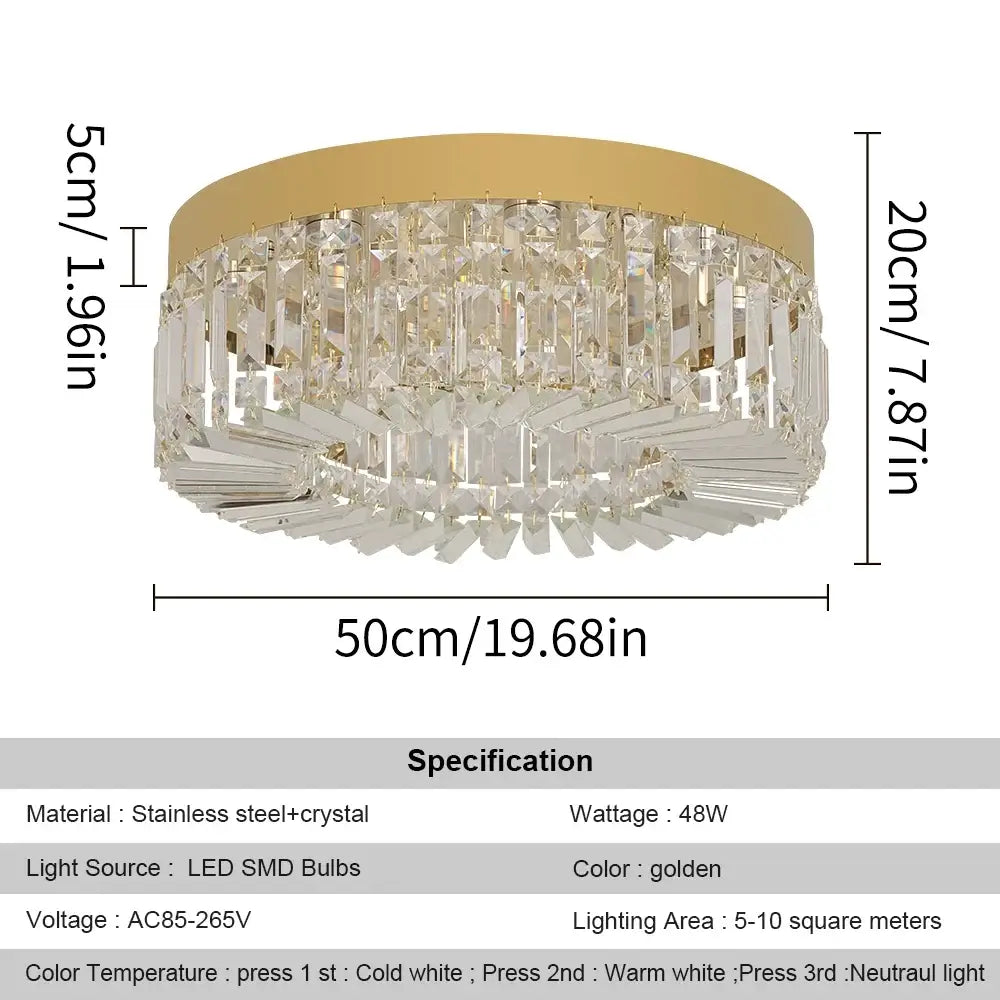 Modern Glam Crystal Flush Ceiling Light | Gold or Silver