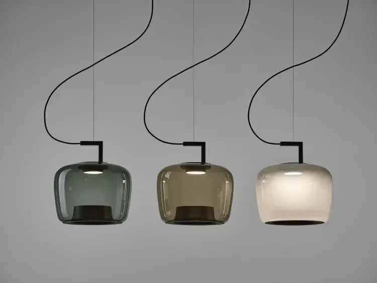 Modern Glass Pendant Light with Iron Detailing