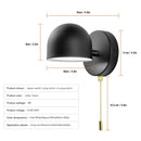 Semi-Sphere Switch or Plug Wall Lights in black with dimensions and specifications for modern living spaces