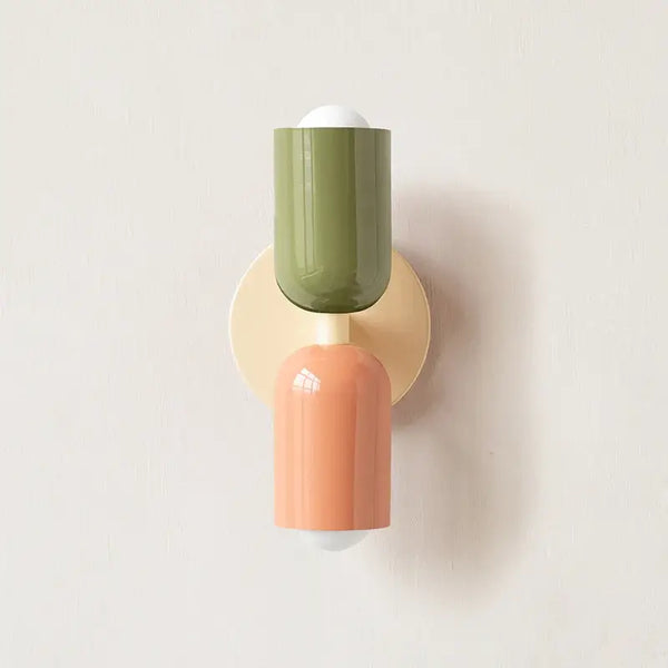 Classic Midcentury Modern Wall Lamp (10x25cm) in green and peach, adding a stylish touch to any decor.