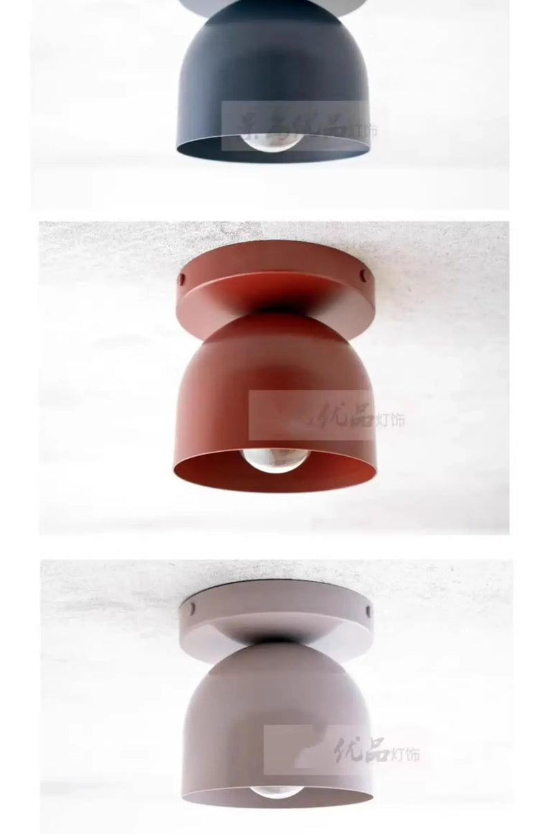 Compact Iron Ceiling Light with Dome Shade in three stylish colors on a ceiling.