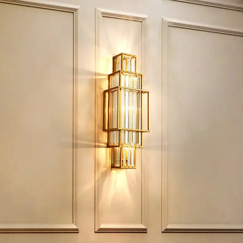 Modern Art Deco Crystal Wall Lamp – Luxurious Geometric Design illuminating a stylish interior wall.