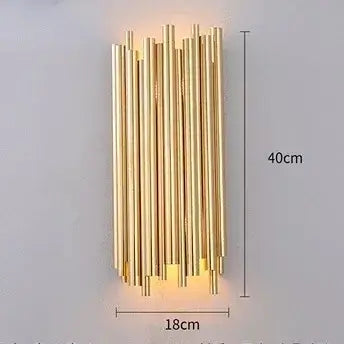Unique Collection of Art Deco Sconces featuring a chic gold tube design, dimensions 40cm x 18cm.