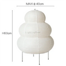 Japanese White Rice Paper Table Lamp shown in a unique design with dimensions of H60cm and diameter MAX 40cm.