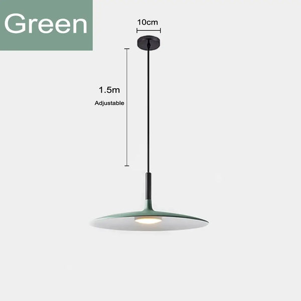 Sleek, Modern Led Pendant Lamps in green, adjustable 1.5m height, 10cm diameter for contemporary home interiors.