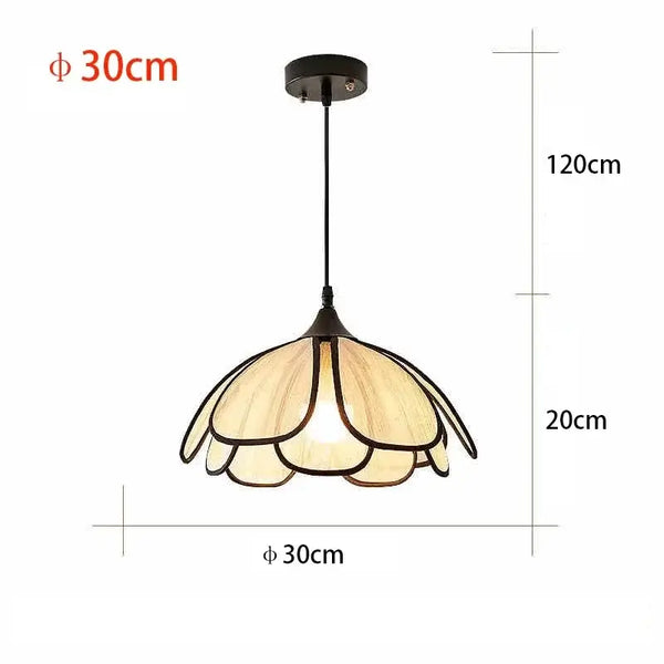 Black and White Rattan Flower Lamp Shade pendant light with floral design, 30cm diameter and 120cm hanging height.
