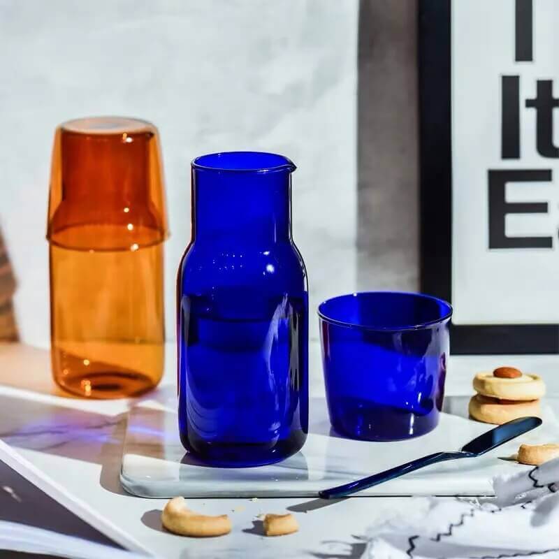 2pc/set Colourful bedside glass and Carafe