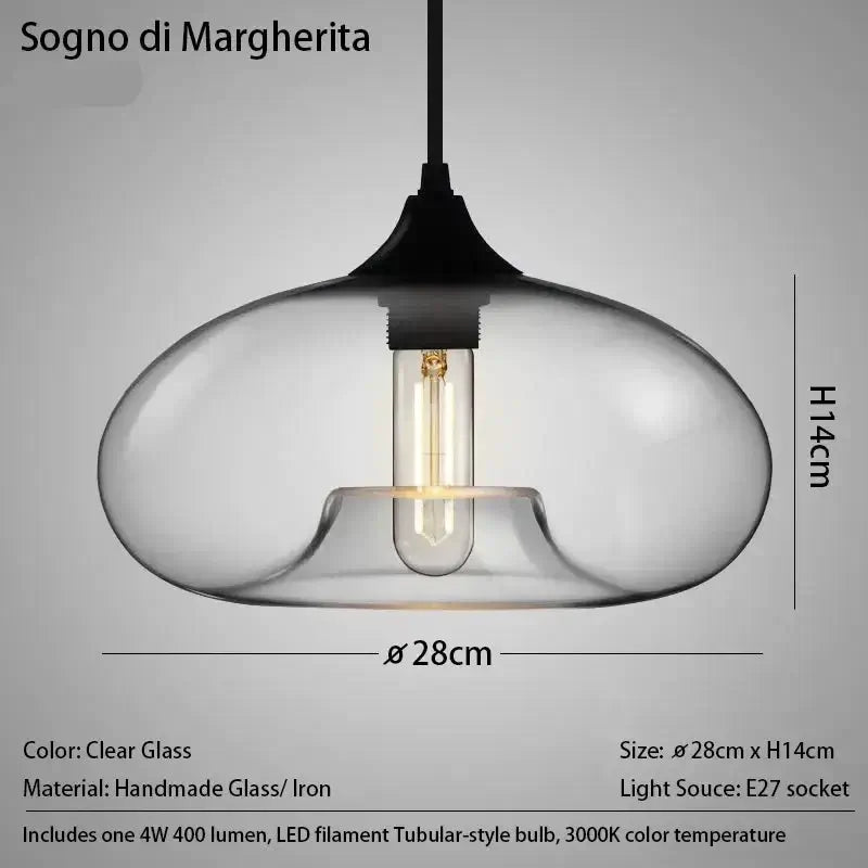 Nordic Mouth-Blown Glass with LED Filament Pendant Light