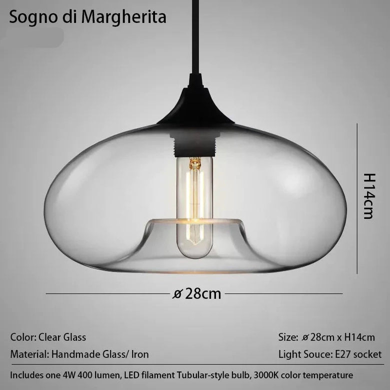 Nordic Mouth-Blown Glass with LED Filament Pendant Light