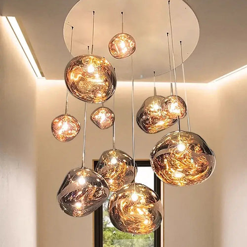 Nordic Lava Pendant Light featuring dynamic molten lava-inspired design with multiple glass bulbs.
