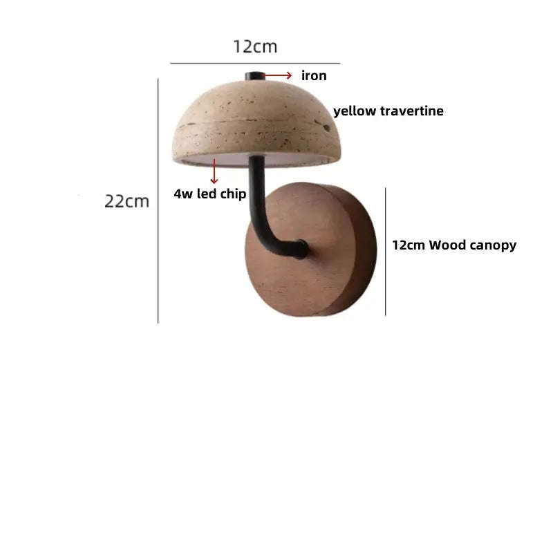 Travertine and Wood Wall Light – Nordic LED Lamp with Pull Chain