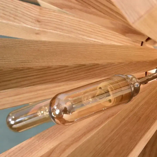 Solid Wood Oak Chandelier: Explosive Ball LED Light Fixture for Modern Living with integrated G9 LED bulb.