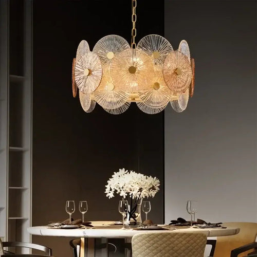 Retro 50s Glass & Iron Chandelier Gold Frame