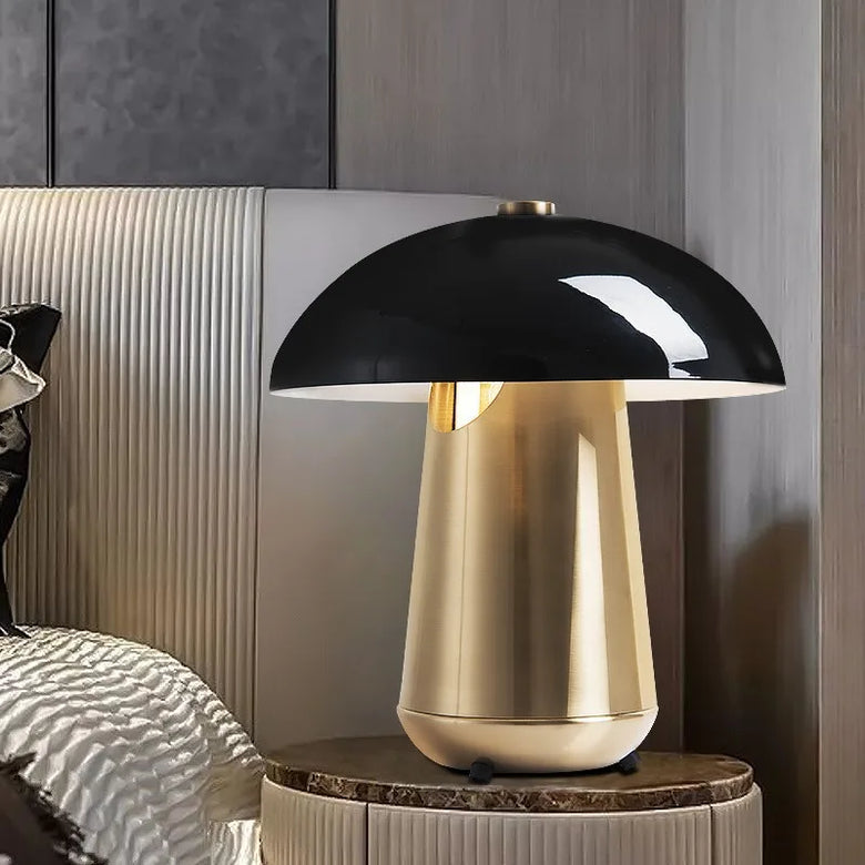 Mid-Century Modern Mushroom Table Lamp | Gold and Black