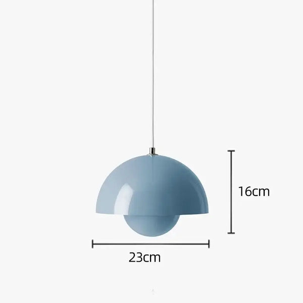 Contemporary Pendant Light in soft blue color with dimensions 23cm width and 16cm height, ideal for modern kitchens.