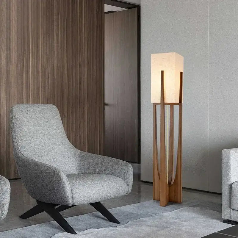 Modern Nordic Wooden Floor Lamp – Sculptural Lighting with Warm LED Glow