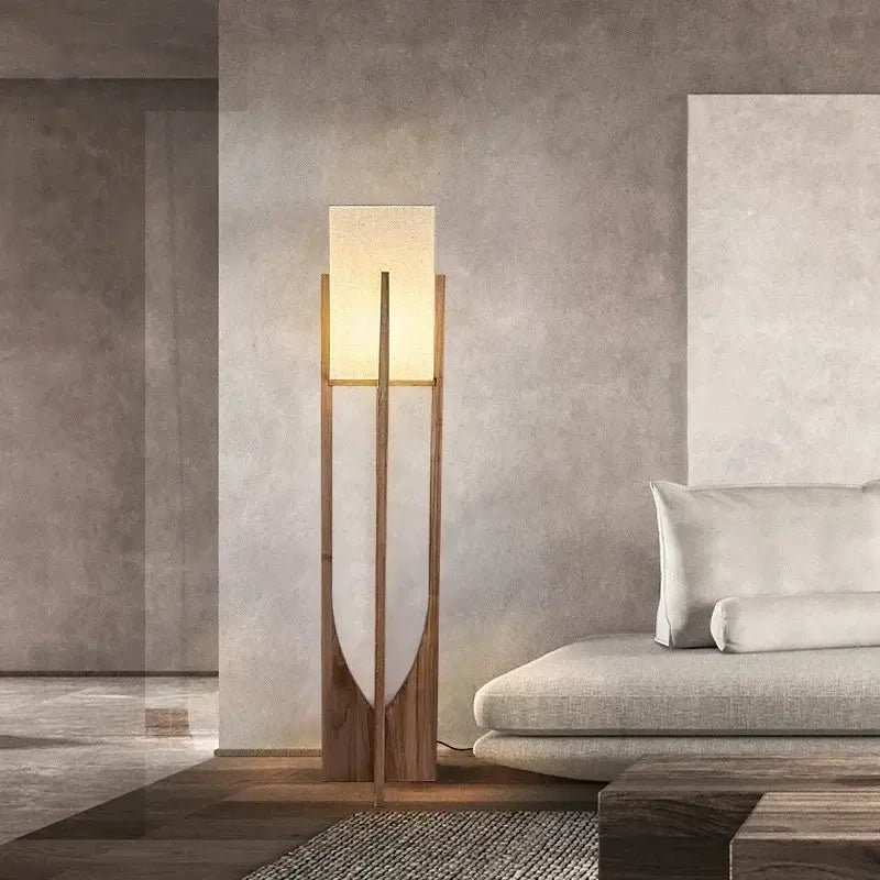 Modern Nordic Wooden Floor Lamp – Sculptural Lighting with Warm LED Glow