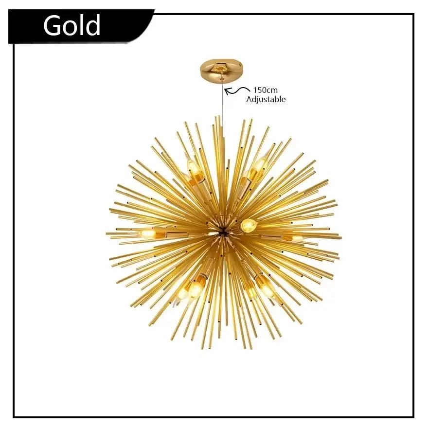 Mid-Century Modern Gold Starburst Chandelier – 9 or 12 Lights