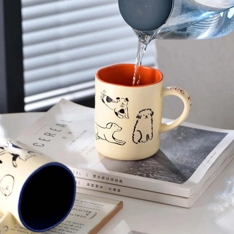 Mugs, Mugs, Mugs, Large creative Ceramic Coffee Mug with Cat & Dog Design